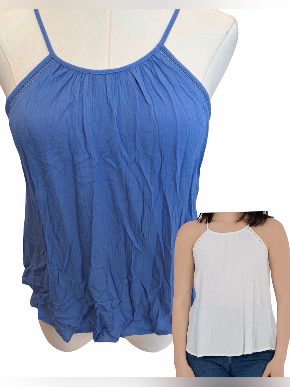 3/$15 EUC Hippie Rose Women's Blue Spaghetti Strap Tank Top Small